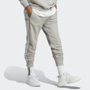 شلوار خاکستری، سفید آدیداس مدل ESSENTIALS FRENCH TERRY TAPERED CUFF 3-STRIPES JOGGERS