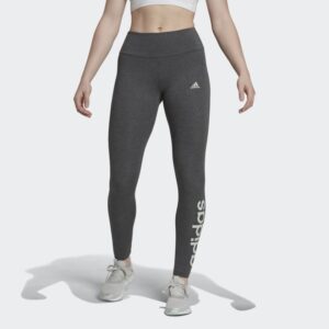 شلوار ساق بلند آرم دار خاکستری تیره آدیداس مدل HIGH-WAISTED LOGO LEGGINGS