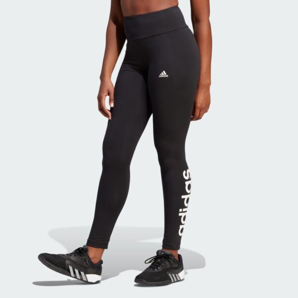 شلوار ساق بلند آرم دار مشکی آدیداس مدل HIGH-WAISTED LOGO LEGGINGS