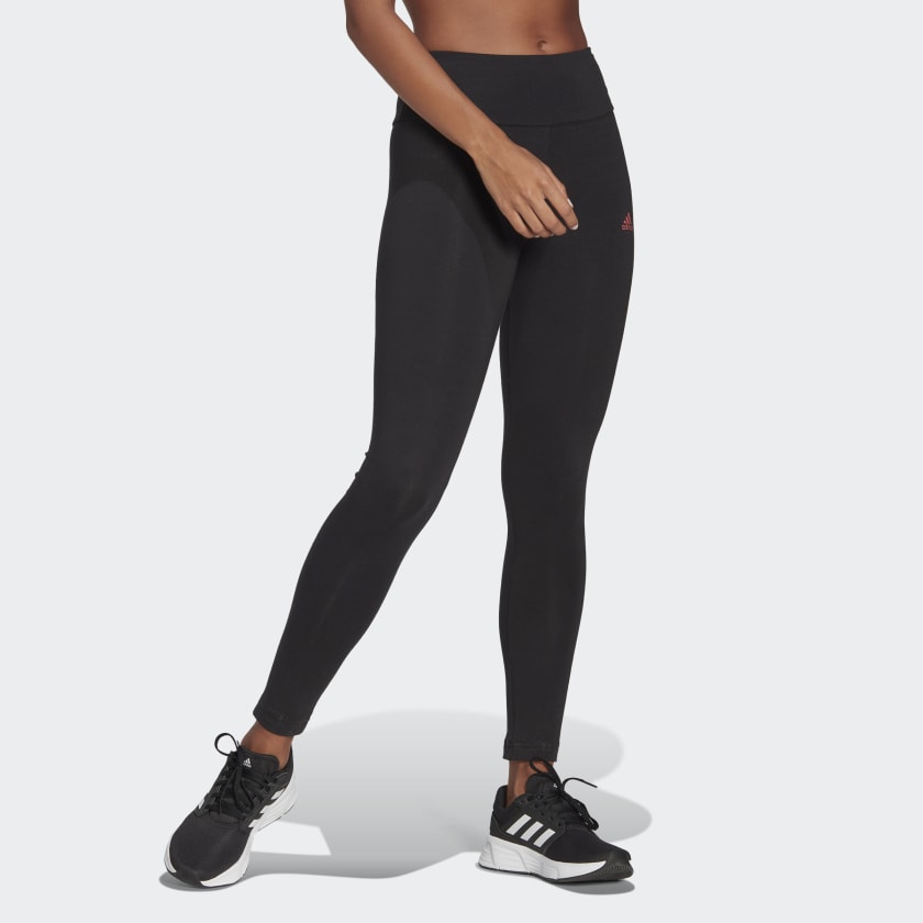 شلوار ساق بلند آرم دار مشکی، قرمز آدیداس مدل HIGH-WAISTED LOGO LEGGINGS