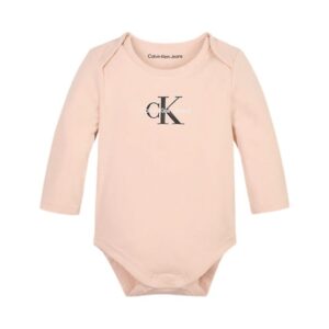 بادی آستیندار بچگانه صورتی کلوین کلین مدل Newborn Logo Bodysuit