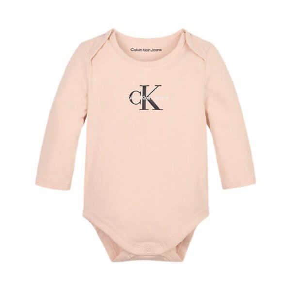 بادی آستیندار بچگانه صورتی کلوین کلین مدل Newborn Logo Bodysuit