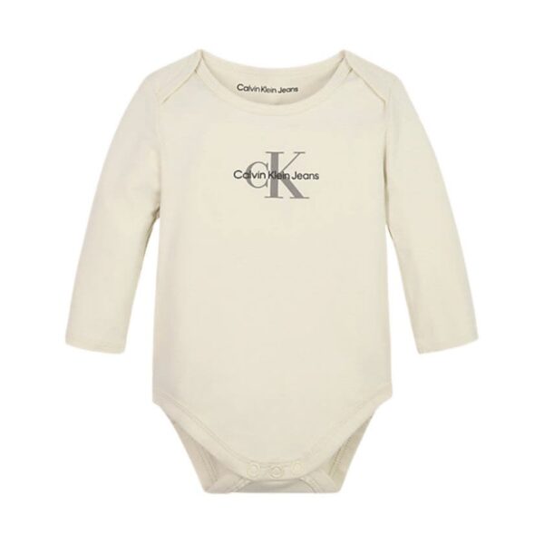 بادی آستیندار بچگانه خاکستری کلوین کلین مدل Newborn Logo Bodysuit