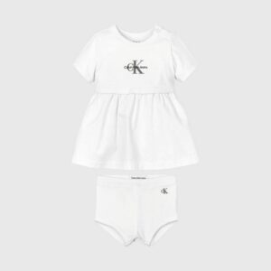 دامن بچگانه سفید کلوین کلین مدل Newborn Monogram Dress Set