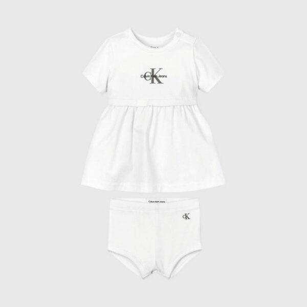 دامن بچگانه سفید کلوین کلین مدل Newborn Monogram Dress Set