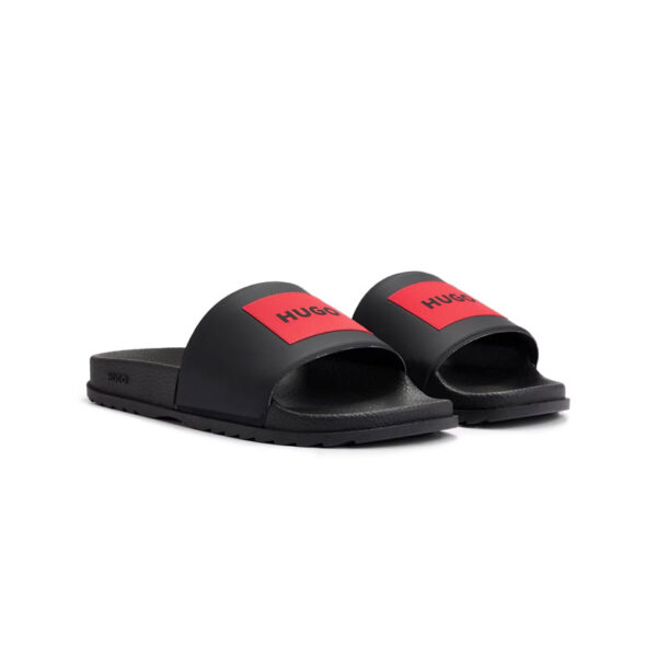 دمپایی مردانه خاکستری تیره هوگو باس مدل SLIP-ON SLIDES WITH RED LOGO LABEL