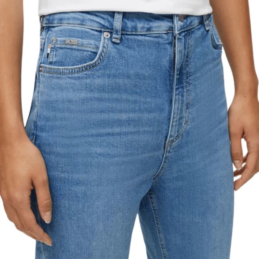 شلوار جین زنانه آبی هوگو باس مدل HIGH-WAISTED CROPPED JEANS