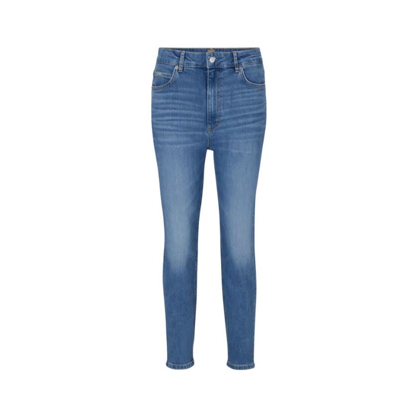 شلوار جین زنانه آبی هوگو باس مدل HIGH-WAISTED CROPPED JEANS