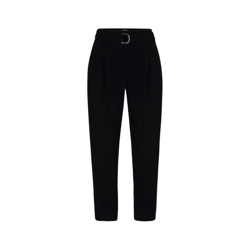 شلوار زنانه مشکی هوگو باس مدل BELTED REGULAR-FIT TROUSERS