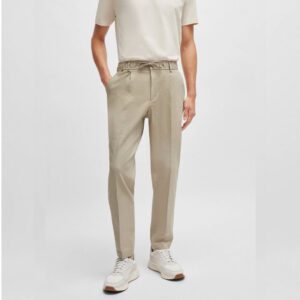 شلوار کتان مردانه بژ هوگو باس مدل RELAXED-FIT TROUSERS IN A LINEN BLEND