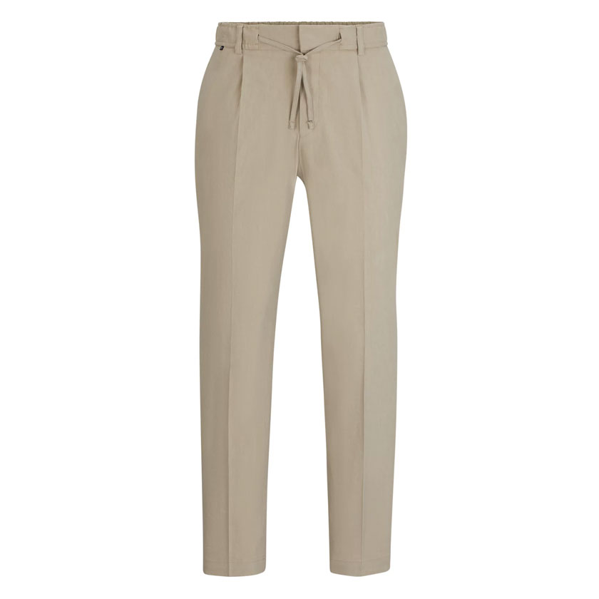 شلوار کتان مردانه بژ هوگو باس مدل RELAXED-FIT TROUSERS IN A LINEN BLEND