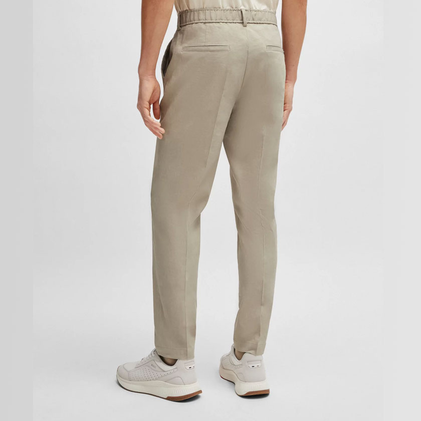 شلوار کتان مردانه بژ هوگو باس مدل RELAXED-FIT TROUSERS IN A LINEN BLEND