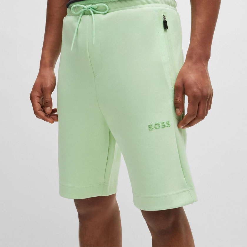 شورت مردانه سبز هوگو باس مدل COTTON-BLEND SHORTS WITH 3D-MOULDED LOGO