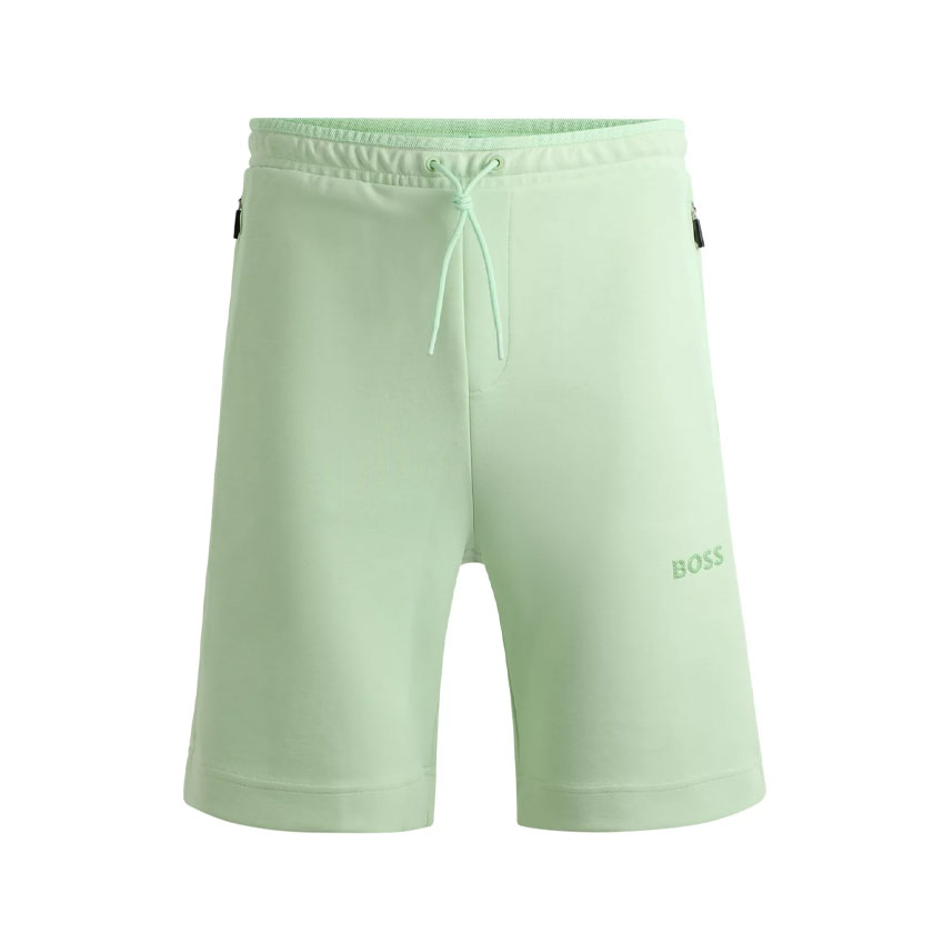 شورت مردانه سبز هوگو باس مدل COTTON-BLEND SHORTS WITH 3D-MOULDED LOGO