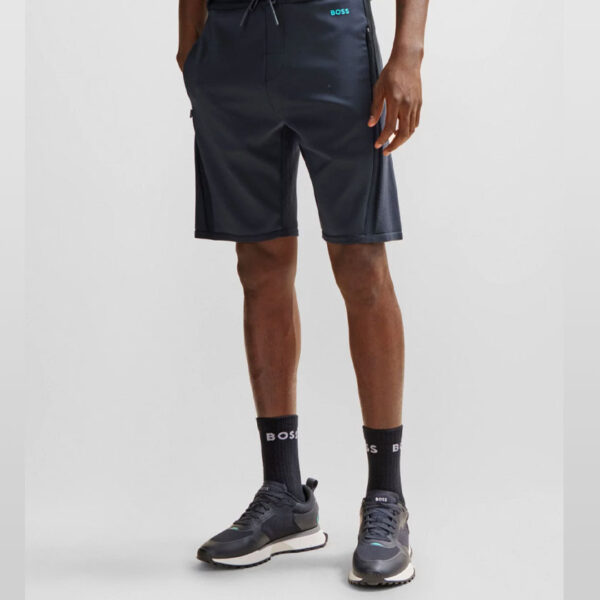 شلوارک مردانه مشکی هوگو باس مدل REGULAR-FIT SHORTS WITH CONTRASTING LOGO PRINT