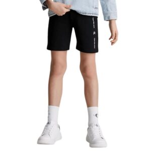 شلوارک نوجوانی مشکی کلوین کلین مدل Logo Terry Jogger Shorts