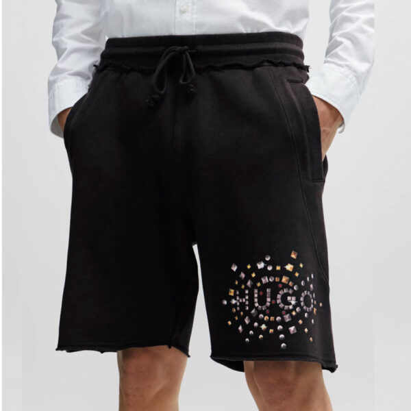 شلوارک پنبه ای مردانه مشکی هوگو باس مدل COTTON-TERRY SHORTS