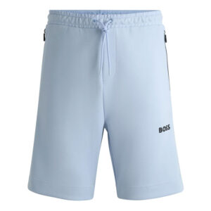 شورت مردانه آبی هوگو باس مدل COTTON-BLEND SHORTS WITH 3D-MOULDED LOGO