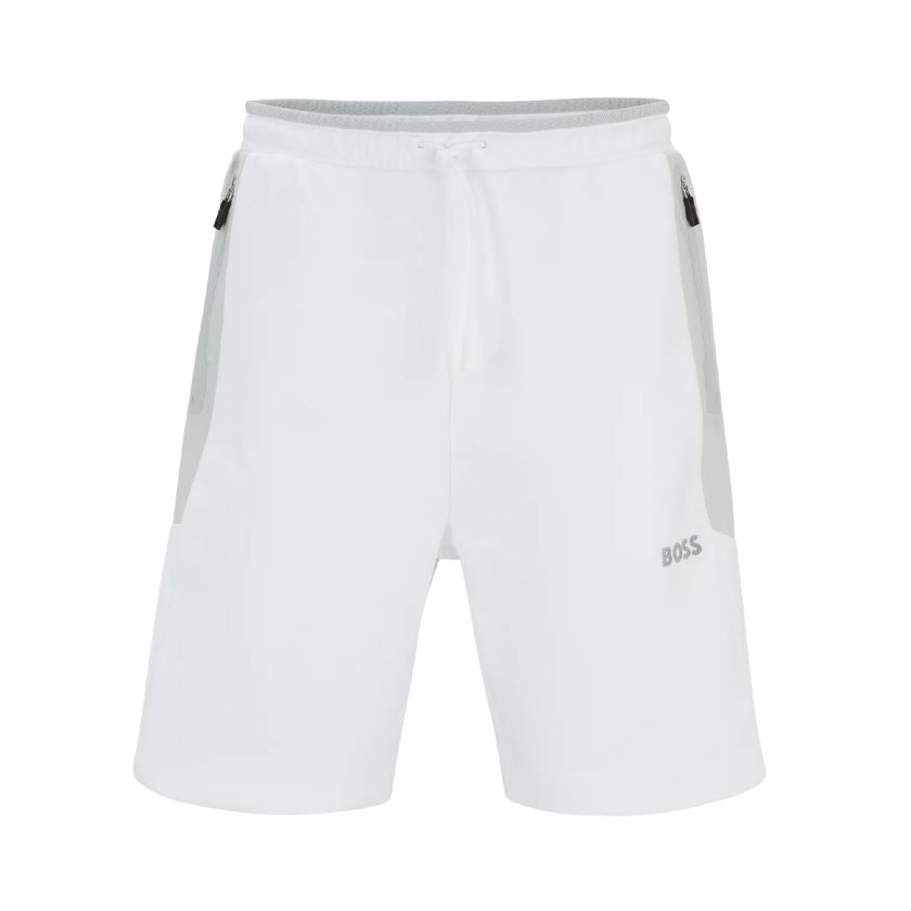 شورت مردانه سفید هوگو باس مدل COTTON-BLEND SHORTS WITH 3D-MOULDED LOGO