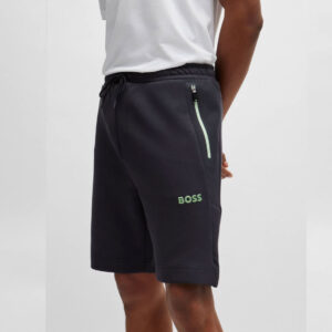 شورت مردانه مشکی هوگو باس مدل COTTON-BLEND SHORTS WITH 3D-MOULDED LOGO