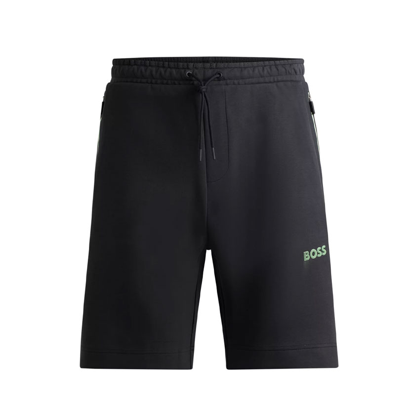 شورت مردانه مشکی هوگو باس مدل COTTON-BLEND SHORTS WITH 3D-MOULDED LOGO