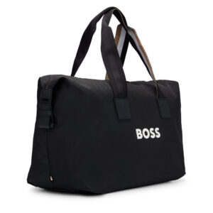 کیف ورزشی مشکی هوگو باس مدل CONTRAST-LOGO HOLDALL WITH SIGNATURE-STRIPE HANDLES