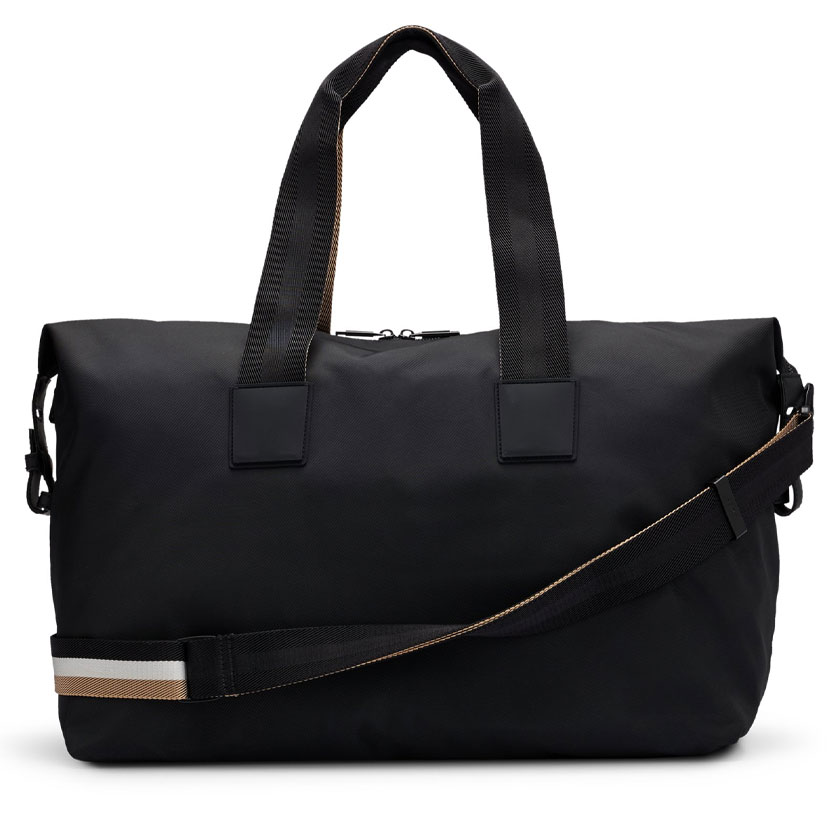 کیف ورزشی مشکی هوگو باس مدل CONTRAST-LOGO HOLDALL WITH SIGNATURE-STRIPE HANDLES