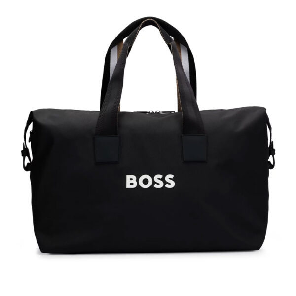 کیف ورزشی مشکی هوگو باس مدل CONTRAST-LOGO HOLDALL WITH SIGNATURE-STRIPE HANDLES