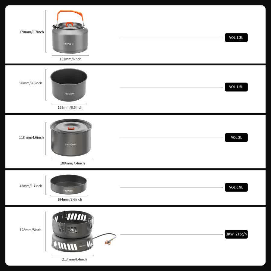 کیت آشپزی مسافرتی فایر مپل مدل Cooking Kit W Gas Burner