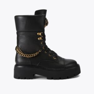 کفش چرم نیم بوت زنانه مشکی کرت گایگر مدل kensington combat boot