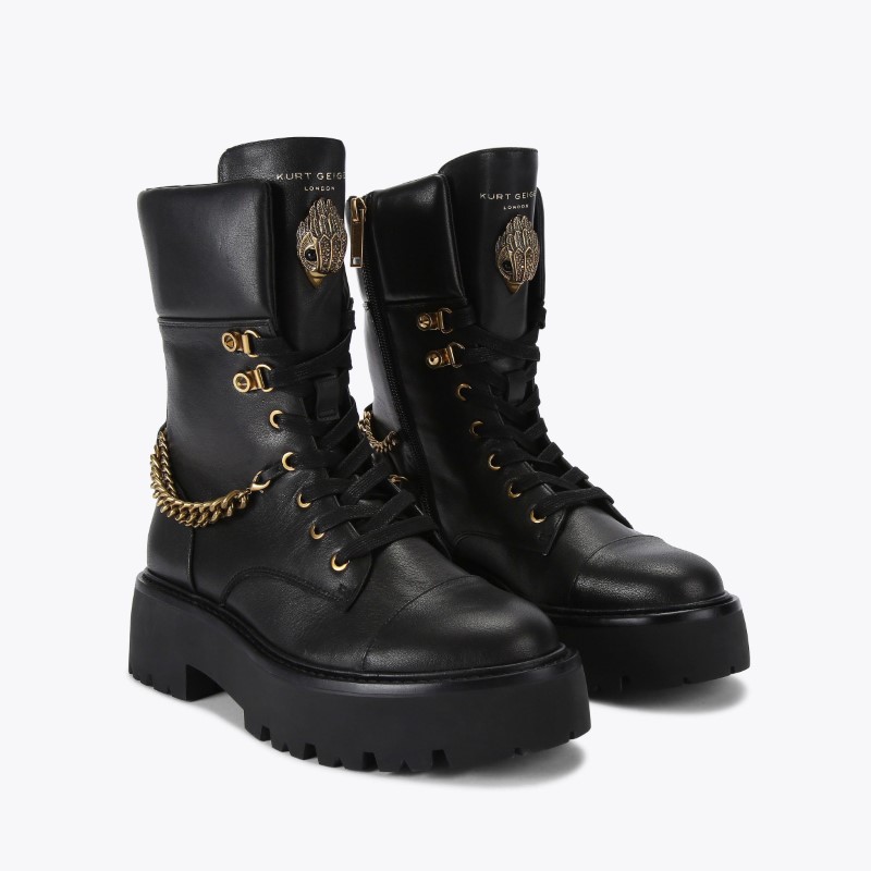 کفش چرم نیم بوت زنانه مشکی کرت گایگر مدل kensington combat boot