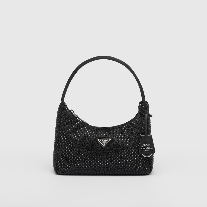 کیف چرمی زنانه پرادا مدل Prada Re-Edition Satin mini-bag with crystals